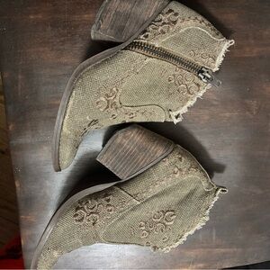 Embroidered Olive Ankle Booties